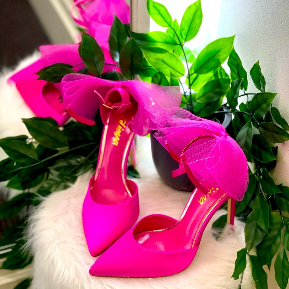 Liliana Hot Pink Pointed Stiletto Heels with Bow Detail